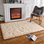 HARESLE Beige Rugs for Living Room,Fluffy Soft High Pile Rugs,Non-Slip Bedroom Rug,Living Room Rug,Children Room Rug (Beige/80×120 cm)