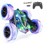 BEZGAR Remote Control Car - TD203 Double Side LED RC Stunt Car, 360 Flips Rotating RC Cars for Kids, 2.4GHz 4WD All Terrain Rechargeable Toy Cars, Birthday Gifts for Boys & Girls