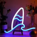 Surfboard Neon Signs, WIOSOUL Beach Wave Neon Light for Wall Decor Surfer Ocean Waves Light Up Signs USB/Battery Powered Aesthetic Seawater LED Sea Light for Bedroom Man Cave Bar Café Shops Windows