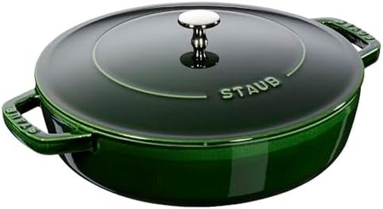 Staub 40511-479 Braiser Saute Pan, Basil Green, 9.4 inches (24 cm), Double-Handed, Cast Iron, Enameled Pot, Shallow Type, Sukiyaki, Induction Compatible