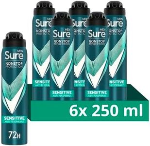Sure Men Nonstop Protection Sensitive Anti-Perspirant Aerosol men's deodorant spray with Body Heat Activated technology for 72-hour protection against odour and sweat 6x 250 ml