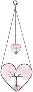Jovivi Rose Quartz Heart Tree of Life Dream Catcher Hanging Ornament Bohemian Pink Double Hearts Tree of Life Crystal Window Car Wall Art Hanging Decorations for Home Bedroom Decor