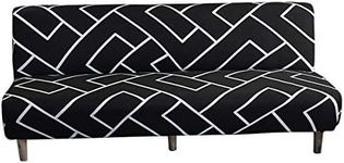 MIFXIN Armless Futon Slipcover Folding Sofa Cover Stretch Elastic Washable 3 Seat Futon Sofa Bed Couch Furniture Protector for Living Room Kids Pets (Black White)