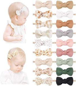 Niceye 18 Packs Baby Girl Bows Soft Nylon Headbands Hair Bows for Newborns, Infants, Toddlers - Stretchy Handmade Hair Accessories for Baby Girls and Boys