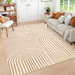 Lahome Abstract Washable Rugs 5x7, Non Slip Soft Living Room Rugs Ultra-Thin Rainbow Bedroom Rug, Stain Resistant Non Skid Rug Backing Accent Carpet for Dining Room Office(5'x7',Orange)