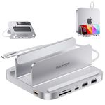 PULWTOP Mac Mini Hub Stand with M.2 PCIe NVMe SSD Enclosure, 8-in-1 Vertical Mac Mini Dock with USB A/C 3.2 10Gbps, 2 x USB A 2.0, SD/TF Slots, 3.5mm Audio/Mic Jack for 2018 Later Mac Mini M2/M1