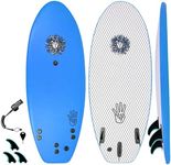 KONA SURF CO. The 4-4 Surfboard for Beginners Kids and Adults - Soft Top Foam Surfboards for Beach - Surf as a Boogie Board Bodyboard or Softboard - Includes Fins and Leash in Light Blue sz:4ft 4in