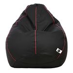 Amazon Brand - Umi Faux Leather Classic Bean Bag Cover (Without Beans) Colour- Black With Pink Piping_Xxxl