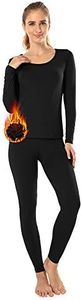 MANCYFIT Thermal Underwear for Women Long Johns Set Fleece Lined Ultra Soft Scoop Neck Black Large
