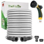 TheFitLife Metal Garden Hose Pipe - Flexible Stainless Steel Water Hose with Solid Fittings and Sprayer Nozzle - Leak Proof Kink Free, Anti-Rust, Large Diameter, Durable and Easy Storage (15m)