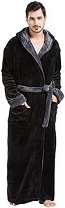 FashGudim Mens Robes Big and Tall with Hood Two-Tone Flannel Fleece Contrast Bathrobe Full Length Plush Long Robe House Coat, Black & Grey, X-Large-XX-Large Plus Tall