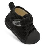 JIASUQI Baby Girls Boys Slippers Soft Warm Baby Booties Adjustable First Walking Shoes Infant Winter Shoes with Cozy Fleece(Black High,12-18 Months)