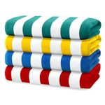 Kaufman - Printed Towels, Soft, Plush ,100% Combed Ring Spun Cotton Velour Oversized 30”x60” Highly Absorbent Quick Dry Lightweight Colorful Cabana Striped Beach, Pool and Bath Towel. (Multicolor, 4)