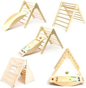GROWGO 6 in 1 Pikler Triangle Climber with Ramp and Tent - Pickler Climbing Set, Toddler Climbing Toys, Indoor Montessori Climbing Toy Set, Baby Climbing Toys Indoor, Pickler Set Wooden Play Gym