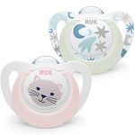 Nuk Star Night & Day Baby Pacifier 0-6 Months Luminous Lollipop BPA Free Silicone Pink Cat 2 Pack