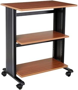 Safco Products Muv Adjustable Printer Stand, Medium Oak, Swivel Wheels, Two Adjustable Shelves, Medium Oak and Black, 1881MO