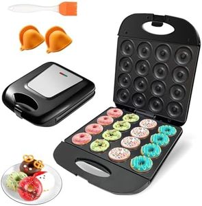 2026 Mini Donut Maker Machine for Home, Kid-Friendly 16-Hole Electric Doughnut and Pancake Maker with Non-Stick Surface, Ideal for Homemade Doughnuts (Black with Mini Oven Gloves & Brush)