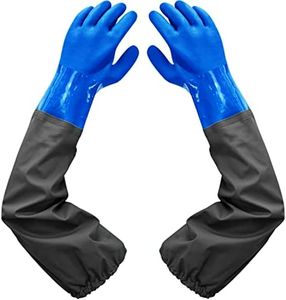 Haiou Long Rubber Gloves Elbow Length Chemical Resistant Gloves with Cotton Lining Waterproof Gloves, 25 inches, Large