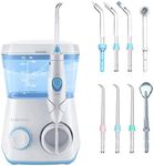 TUREWELL Oral Irrigator, Electric Interdental Cleaner with 10 Pressure Levels and 8 Nozzles, IPX7 Waterproof Oral Irrigator, 600 ml Water Flosser for Home (White)