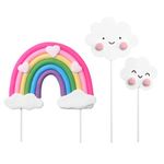 Rainbow Happy Birthday Cake Topper, 3Pcs Pink Birthday Toppers Cute Small Rainbow Cake Decorations for Girls Boys Birthday Baby Shower Party Wedding Supplies