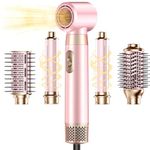 5 in 1 Blow Dryer Brush Set, Upgrade Hair Dryer & Blow Dryer Brush & Air Curling Wrap & Paddle Brush, Detachable Hot Air Brush Styling Tools, High Speed Travel Hair Volumizer Straightener Curler Pink