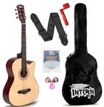Intern 38 Inch Acoustic Guitar for Beginners with Bag, Strap, Strings, Picks & Winder | Cutaway Design | Steel String Guitar for Kids & Adults. (Natural)