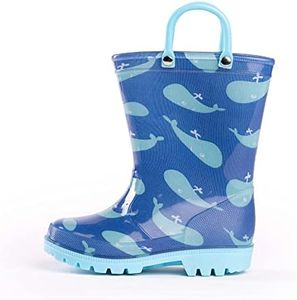 NORTY PVC Rain Boots for Kids - Waterproof PVC Boots Boys and Girls Solid & Printed Rainboots for Toddlers and Kids, Blue Whales, 2 Little Kid