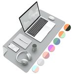 MoKo Desk Mat, Dual-Sided Office Desk Pad Waterproof, Large Protector Mouse Pad for Keyboard and Mouse, Leather Desk Writing Pad Large for Office/Home/Decor, 31.5''x15.7', Light Gray+Silver