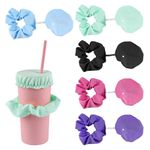 5pcs Drink Cover Scrunchies, Stretchable Polyester Cup Cover with Straw Hole Colorful Drink Protection Cap Reusable Drink Protector Cover for Most Glass Cups (5 Colors)