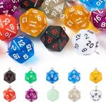 Boutigem 20Pcs Number Dice Resin charms d20 Dice Sided Number Dice Pendants for Jewelry Making Pendants Keychains Dangles Hanging Decoration