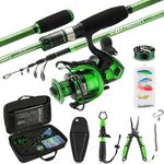 Ghosthorn Green Fishing Rod and Reel Combo Telescopic Collapsible Pole Kit Plier 2.1M