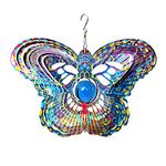 FONMY Mandala Wind Spinner w/Crystal Ball-Butterfly 3D Stainless Steel Hanging Spinners Worth Gift Christmas Decoration Indoor/Outdoor Garden Décor Kinetic Yard Art 12 Inches Wind Sculpture