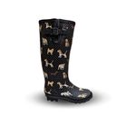 Womens Ladies Wellies Rubber Rain Boots Wellingtons Short & Tall Dog Paw Skull Festival Snow Buckle Adjustable (Black Tall Dog Print, UK Footwear Size System, Adult, Women, Numeric, Medium, 6)