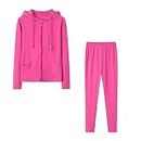 Sweatsuits for Women 2 Piece Zip up Hoodies Sweatshirts Jogger Pant Lounge Set Fall Lightweight Tracksuit with Pocket, A01 Hot Pink, Large