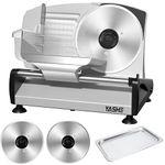 YASHE Meat Slicer with Quiet DC Motor, 200W Electric Deli Slicer, Removable Dual 19CM Stainless Steel Blades and Food Carriage, Child Lock Protection, 0-15mm Adjustable Thickness for Meat Cheese Bread