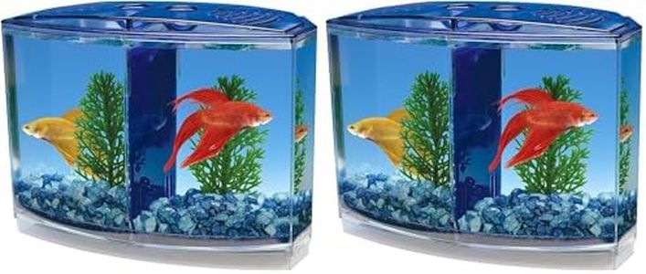 Penn-Plax Twin Betta Bow-Front Kit for Aquarium Blue, Green, Tank is 7.5" Across The Front, 6" Across The Back (Pack of 2)