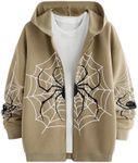 SHENHE Men's Zip Up Graphic Spiderweb Print Long Sleeve Goth Hoodie Sweatshirt Jacket Brown Small