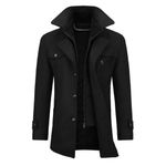 Allthemen Mens Winter Padded Coat Wool Trench Overcoat Mid Length Coat Jacket Casual Slim Fit Coat Jacket Black XL