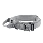 Plutus Pet Tactical Dog Collar, Soft Padded, Adjustable with Heavy Duty Metal Buckle, Military Dog Collar with Control Handle for Medium Large and Extra Large Dogs (M, Gray)