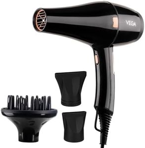 Vega Pro-Xpert 2200W Professional Hair Dryer for Women with 2 Speed/3 Heat Settings, Cool Shot Button, Diffuser & 2 Detachable Nozzles, Travel Friendly, (VHDP-03), 2000 Watts, Black