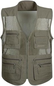 Flygo Men's Summer Mesh Fishing Vest Photography Work Multi-Pockets Outdoors Journalist's Vest Sleeveless Jacket (Small, Grey)