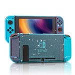 HEATFUN Glitter Case for Nintendo Switch, Protective Case for Nintendo Switch with a Tempered Glass Screen Protector and 6 Joy Stick Covers, Fit into The Dock Station - Blue