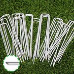 6 Inch Garden Stakes Galvanized Landscape Staples, U-Type Turf Staples for Artificial Grass, Rust Proof Sod Pins Stakes for Securing Fences Weed Barrier, Outdoor Wires Cords Tents Tarps (50 pcs)