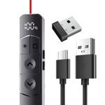 Aucuda Presentation Clicker with 2.4GHz USB Control - 100m Remote Presenter, Rechargeable PPT Pointer for Windows/Mac/Linux, Compatible with PowerPoint/Keynote/Google Slides(red).