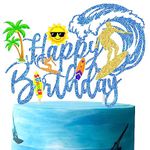Surfing Happy Birthday Cake Topper Decorations Blue Glitter Surfboard Birthday Cake Decorations for Summer Beach Surfboard Cake Decor Surf's Up Summer Hawaii Holiday Birthday Party Favor Supplies