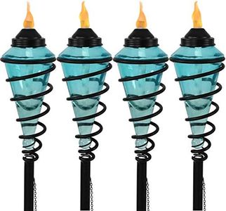 Sunnydaze Blue Glass Patio Torch with Metal Swirl - 25- to 66-Inch Adjustable Height - Set of 4