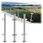 Glass Stair Railing Post System Stainless Steel 304 Staircase Handrail Balusters with Glass Clamp and Rubbers, Silver Metal Balustrade 90-110CM,fits 6-17mm Toughened Glass(Mid Post 90cm/35inch, B)