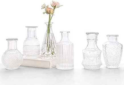 Bonne Ambiance Glass Bud Vase Set of 6 - Small Vases for Flowers, Clear Bud Vases in Bulk, Cute Glass Vases for Centerpieces, Mini Vintage Vase for Rustic Wedding Decorations