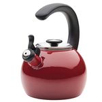 Circulon Enamel On Steel Whistling Tea Kettle | Hot Water Kettle with Heat-Resistant Phenolic Grip, 1.9 Liters | Gas stovetop and Induction Compatible, Red