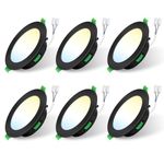 ALUSSO LIGHTING 5W LED Downlights Ultra Slim LED Recessed Ceiling Lights Dimmable,3000K 4000K 6500K Adjustable, IP44 Spotlights for Bathroom Kitchen, Black,6 Pack